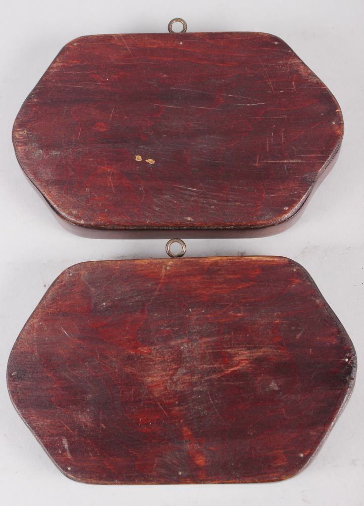 Two 19th century shaped pot lids, 1861 exhibition and cavaliers in a garden, in mahogany frames, - Image 4 of 4