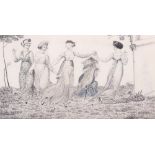 G Charriere: an early 19th century pencil sketch of girls dancing, 6" x 10 1/2", in strip frame