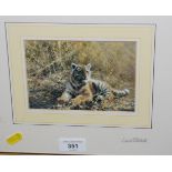 David Shepherd: a colour print of a tiger cub, signed in pencil to the mount, in strip frame