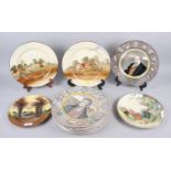 Fourteen Royal Doulton character and landscape plates, various, and two Radford floral decorated