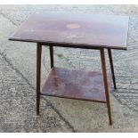 An Edwardian walnut and satinwood banded two-tier occasional table, on splay supports, 27" wide x 15