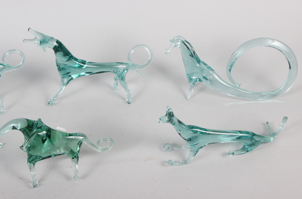 Seven Venetian green and clear glass animals, tallest 4 1/2" high (damages) - Image 3 of 3