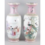 Two Chinese famille vert vases with peacock decoration and figure decoration, 24 1/2" high, and a