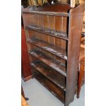 An oak open bookcase, 36" wide x 8" deep x 57" high