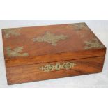 A Victorian mahogany and brass bound three-division cigar box, 13" wide