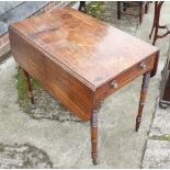 A Victorian mahogany Pembroke table, fitted one drawer, on turned supports, 32" wide x 34" deep x