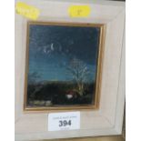 Peter Newcombe: oil on board, "Stormy Afternoon", 3 1/2" x 3 1/4", in linen lined frame, and a