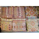 Eight kelim cushions, various