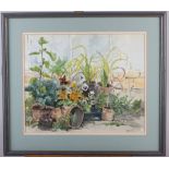 Ernest Payne: watercolours, Autumn village scene, 10 1/4" x 13", in gilt frame, and J J Peppiatt,