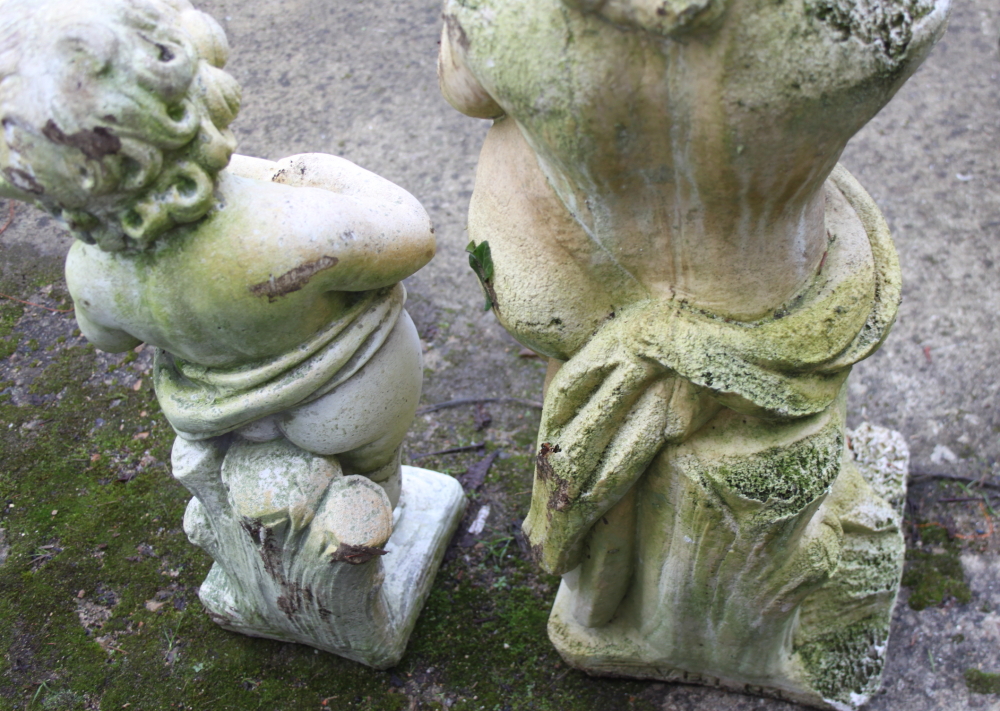 A sandstone figure of a boy playing a horn, 28" high, and a similar figure of a boy playing a violin - Image 4 of 4