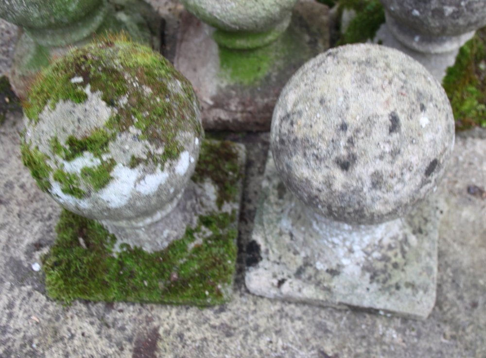 Five cast stone garden finials, on square bases, tallest 10 1/2" high - Image 4 of 4