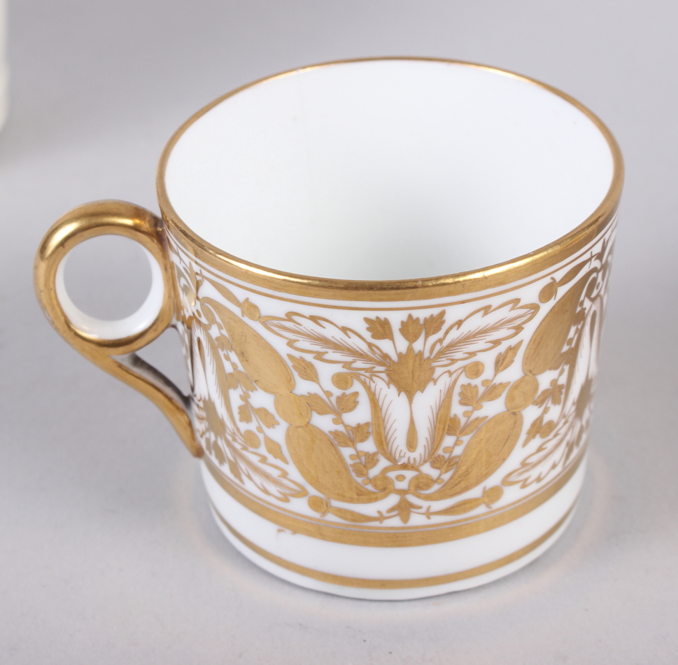 A 19th century Minton bone china gilt decorated coffee can with faux Sevres mark, a Goss tyg and a - Image 6 of 9