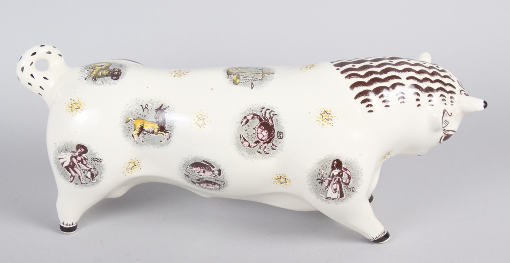 Arnold Machin: a Wedgwood Barlaston model of a bull, decorated with signs of the Zodiac, 6" high, - Image 2 of 6