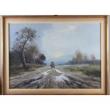 G Liddle?: oil on board, Winter scene with wagon, 19" x 21", in gilt frame