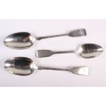 A pair of Victorian silver fiddle pattern tablespoons, engraved initials WJB, London 1852, Charles