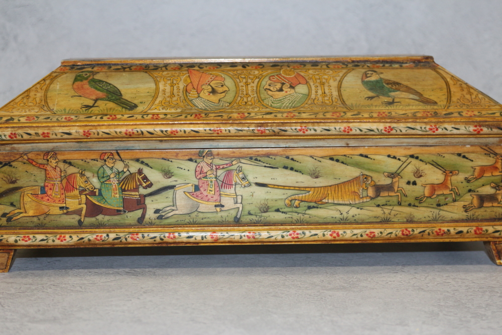 A Mogul design painted bone trinket box with fitted interior and pull-out drawer, on bracket feet, - Image 7 of 10