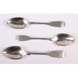 A provincial silver fiddle pattern teaspoon, engraved initial C, Exeter 1849, a similar teaspoon,