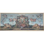 An 18th century Italian oil on canvas "over door" with fruit swags, love birds, bird's nest and