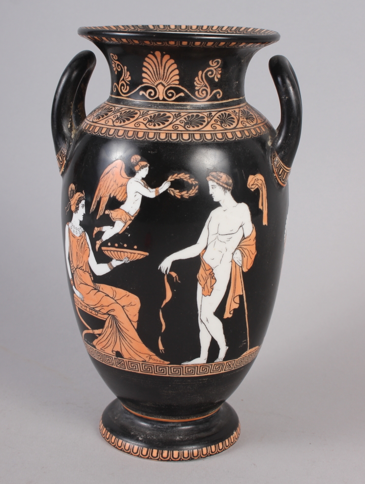 A Copeland Greek style two-handle vase, decorated classical figures, 8 1/4" high - Image 3 of 6