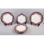 A pair of Royal Crown Derby Imari pattern dinner plates, 10" dia, and five matching dessert plates