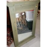 A green stained pine wall mirror, 26 1/2" x 16 1/2"