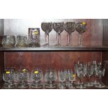A Waterford "Lismore" part table service, including hocks, brandies, ports, five white wine glasses,