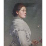 P H Calderon: a late 19th century oil on canvas portrait of an unknown woman with spray of