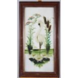 A pair of 19th century oil on glass, storks on lily pads, 21" x 9 1/4", in grained frames