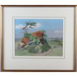 Paul Cherrington: pastels, "Les Briques", 9 1/2" x 13", in gilt frame, and a watercolour mountain