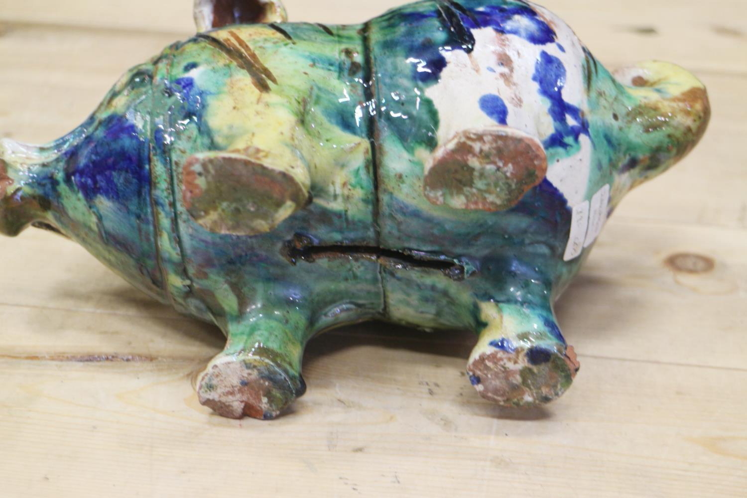 An Italian majolica pig with splashed decoration, 10" long - Image 4 of 4