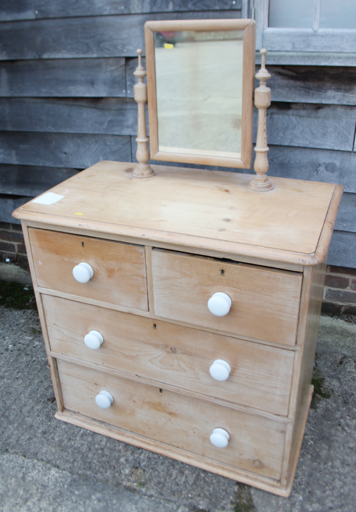 A pine dressing chest of two short and two long drawers with white bun handles, 40" wide - Image 2 of 3