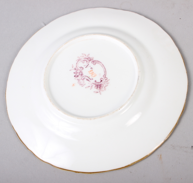 Five late 19th century tea plates with floral decoration and green borders, 5 1/2" dia - Image 3 of 3