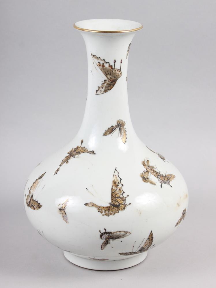 A Chinese Republic bulbous vase with gilt butterfly decoration, 11 1/2" high