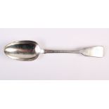 A William IV Irish silver fiddle pattern rat tail serving spoon, engraved initials OL, Thomas Meade,