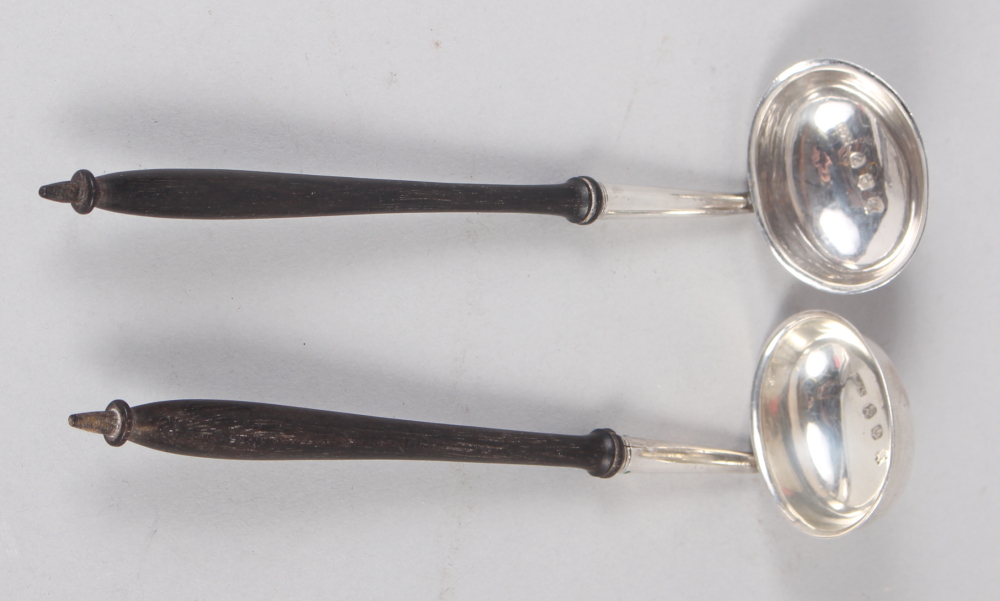 A pair of Georgian Scottish silver toddy ladles with ebonised handles - Image 6 of 6