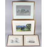 A monotype, figures in a landscape, three landscape pictures, two miniature prints, a mixed media