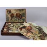 A Victorian wooden block six-sided jigsaw "farmyard animal" themed puzzle, forty-eight pieces, in