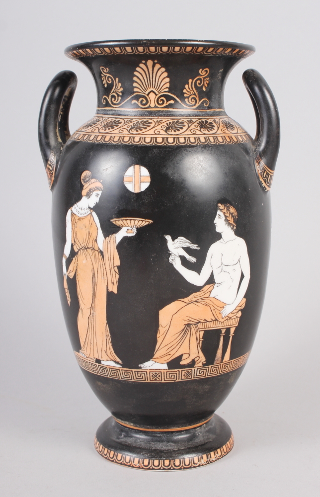 A Copeland Greek style two-handle vase, decorated classical figures, 8 1/4" high