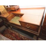 A 19th century mahogany and inlaid spinet case (now converted to a desk) with tooled lined writing