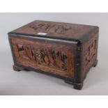 A carved camphor wood box, 14" wide, 8 1/2 deep x 8" high