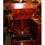 A Victorian mahogany work table, fitted one drawer, on faceted column and quatreform base with