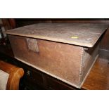 An 18th century oak boarded box, 26 1/2" wide x 16 3/4" deep x 10" high