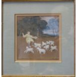 Two late 19th century watercolour sketches, shepherd with sheep and pig man with sows, 6 1/2" x 6