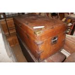 A teak and brass bound trunk 37" wide, 18" deep 16" high