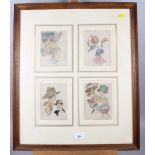 Four early 20th century watercolour portraits, in wooden strip frame, and four pencil sketch
