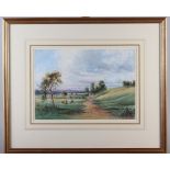A pair of watercolour landscapes, 9 1/2" x 13 1/2", in wash line mounts and gilt frames