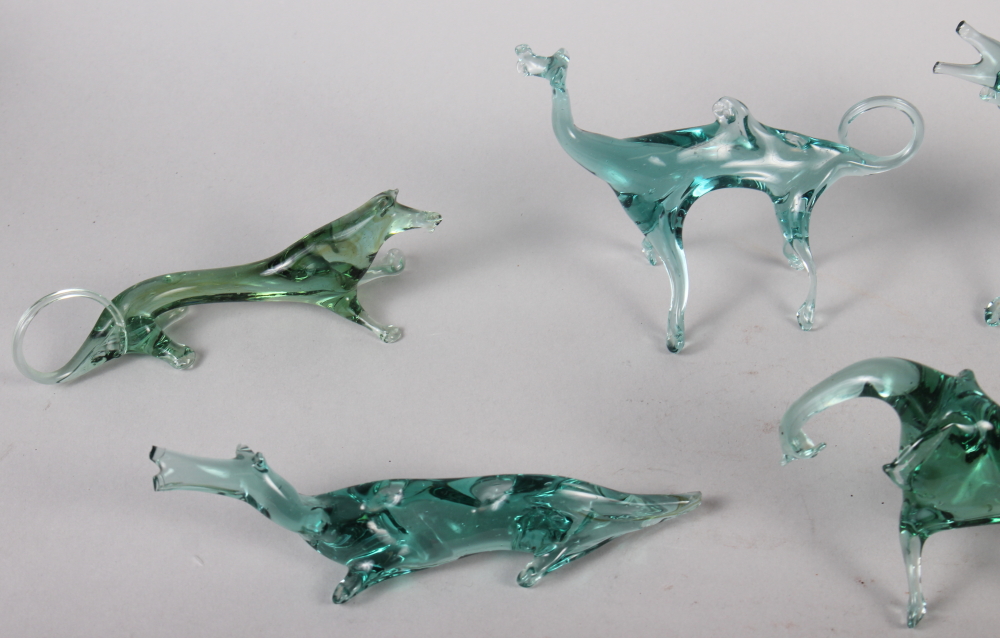 Seven Venetian green and clear glass animals, tallest 4 1/2" high (damages) - Image 2 of 3