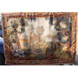 An Aubusson verdure tapestry panel with cottage and castle, 46" high x 62" wide approx