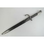 A Brazilian Military 1908 pattern rifle bayonet with leather scabbard,