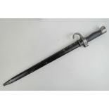 A Third Republic era French 1892 rifle bayonet with scabbard and black grips. Blade measuring 16".